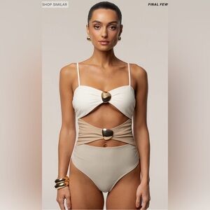 JLUXLABEL Size Large Ivory Aura Embellished Cutout Bodysuit